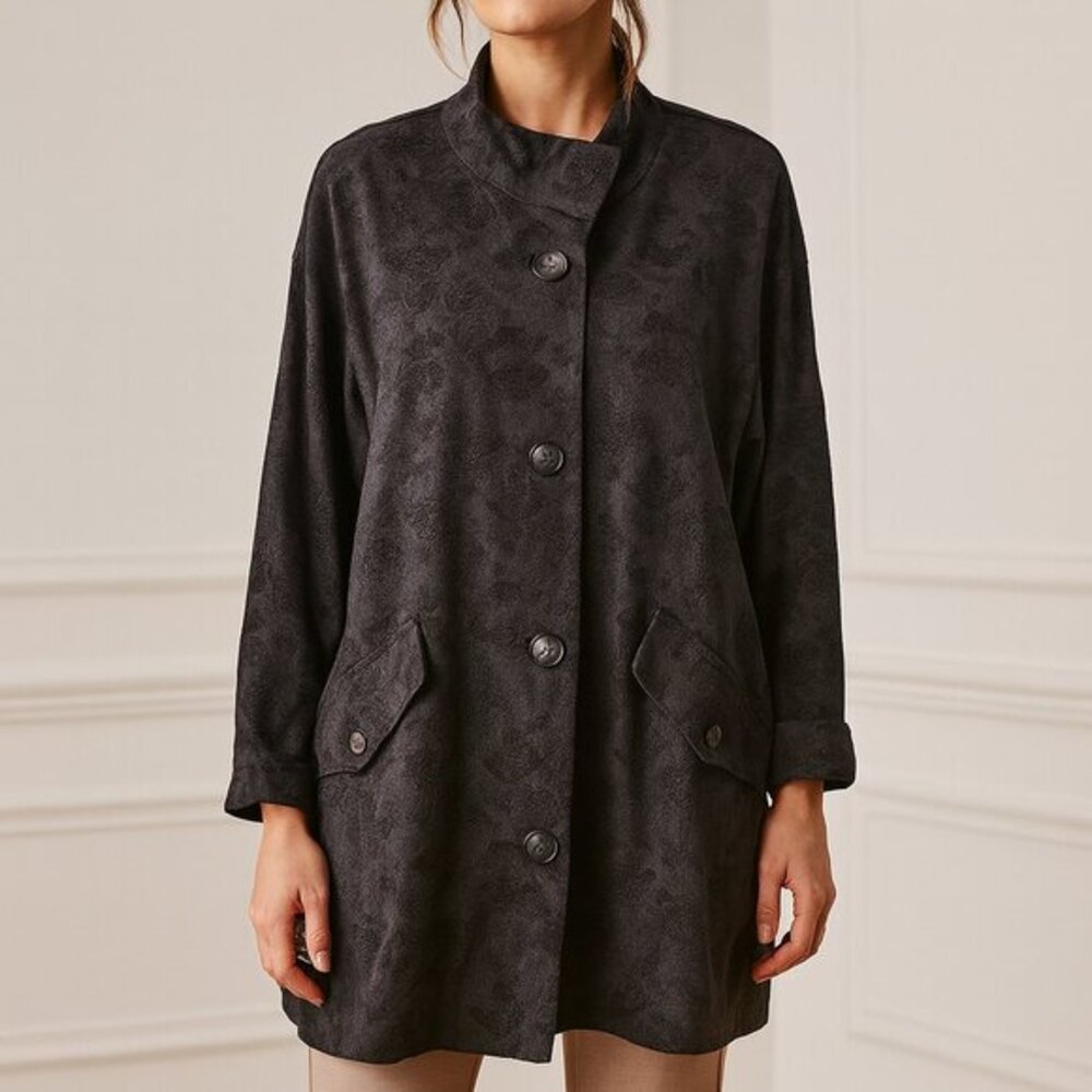 Free People Jacquard‎ Utility Jacket Women's Size XS Gray Printed Boho Oversized